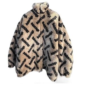 Balenciaga Faux Fur Logo Jacket Beige/Black